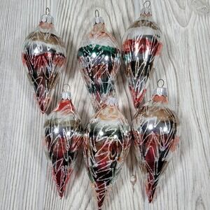 6‎ Christmas Classics Mercury Glass Tree Ornaments Teardrop Finial Icicle Vtg